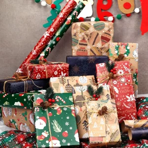 High Quality Waterproof Coated Virgin Christmas Wrapping Paper Sheets for Kids Gift Custom Design Holiday Gift Wrap Rolls