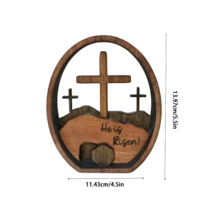 High quality Easter Wooden Cross Ornaments Handmade Easter Egg Crafts Decorations Indoor Home Decor Factory Price