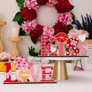 Hobbe Valentine’s Day Wooden Letter Ornaments LOVE & KISS Home Decor for Couple Atmosphere