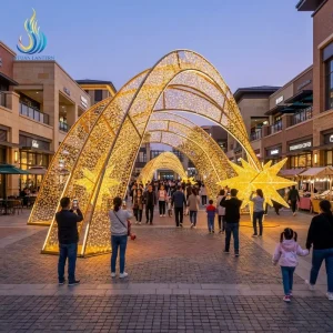 Holiday Attraction Waterproof LED Light Festival 3D Metal Frame Star Motif Archway Lantern Festival for City Plaza