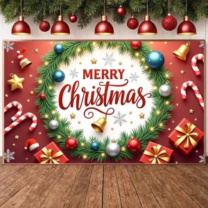 Holiday Backdrop Candy Canes Xmas Display Christmas Banner Background for Christmas Party Office Party