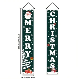 Holiday Christmas Door Banner Decorative Door Cover Merry Christmas Text Santa Snowman