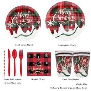 Holiday Disposable Tableware Christmas Paper Plates Cups Napkins Set Party Supplies DIY Decor Accessory Quality Gear