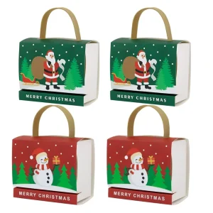 Holiday Gift Box Christmas Theme Gift Paper Cookie Treat Box With Handle
