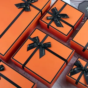 Holiday Gift Box Packaging Birthday Orange Gift Box Silk Scarf Wallet Keychains Packing Box Gift Bag