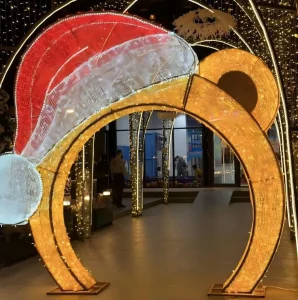 Holiday LED Arch Motif Lighting with Santa Hat Waterproof for Public Park Square Street & Garden Installation Custom Options