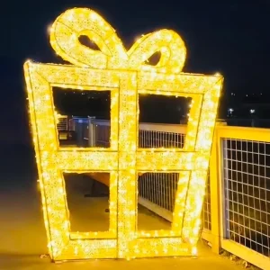 Holiday Lighting Big Gift Box Christmas Prop IP65 Waterproof Outdoor Indoor Garden Illuminated Decoration for Photo Attraction