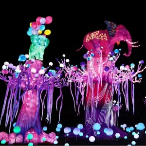 Holiday Lights for Theme Park Factory Custom Colorful Iron Tree Shape Large Festival Lantern Show Graduation Ramadan Diwali