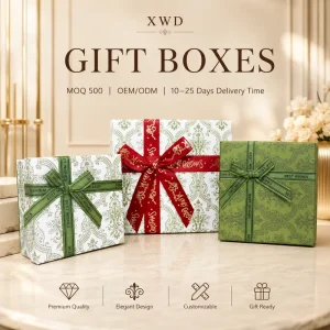 Holiday Present Packaging Cardboard Gift Paper Box Red Green Ribbon Bow Pattern