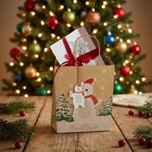 Holiday Season Christmas Party Favour Gift Treats Packaging Customizable Digital Printing Recyclable Kraft Paper Bags Hand
