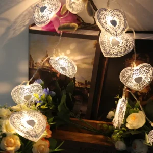 Hollow Heart LED String Lights IP65 Rated Iron Art Fairy Lights for Bedroom Wedding Party & Halloween Decor