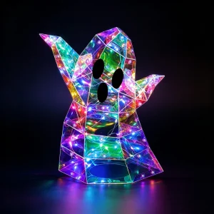 Holographic 3D Halloween Window Decor Ghost LED Lighted USB Powered 8 Dynamic Modes Prismatic Luminous Spooky Ornament Haunted