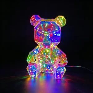 Holographic Fantasy Gift Modern LED Lighted Prism Iridescent Teddy Bear USB Powered Eco friendly 50 LEDs Birthday Decoration