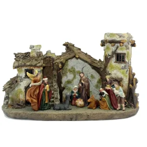 Holy Religious Musical LED Light Up Nativity Scene Resin Collectible Figurines for Christmas Decor