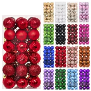 Home Christmas Tree Ornaments Electroplated Plastic Flocking Circle Hanging Decorations 3cm 36pvs Classic Style