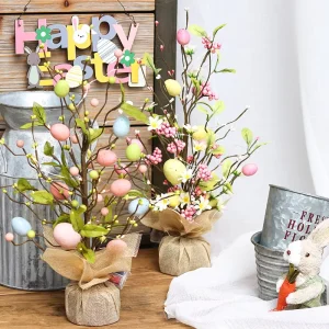 Home Decor Easter Artificial Tree Easter Egg Decoration with LED Light Home Accessories Ornaments Holiday Supplies Decoration