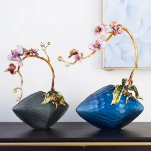 Home Decor Flower Ornaments Modern Luxury Home Decor Enamel Orchid Nordic Decorative for New House Gifts