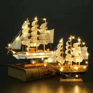 Home Decor Light Luxury Wooden Sailboat Craft Ornaments House Decoration Interior Home Accessories Office Room Furniture Gifts