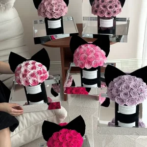 Home Decoration Gift Box Bow Forever Everlasting Immortal Eternal Flower Mushroom Bouquet Preserved Roses
