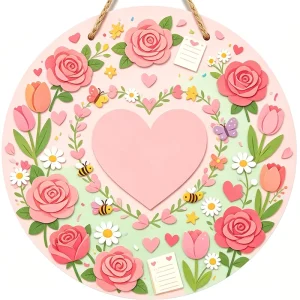 Home Decoration Valentine’s Day Pendant Heart Flower Wooden Signs