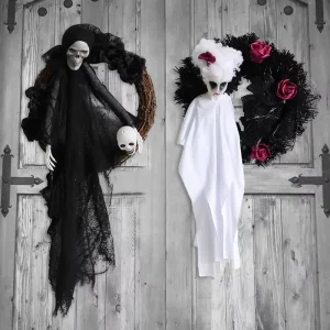 Home Party Halloween Scary Skeleton Garland Decoration Artificial Flower Wreath Flower Garland Hanging Halloween Decorations