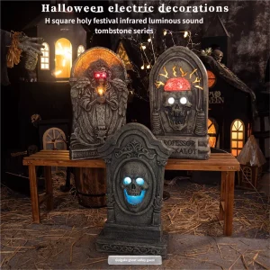 Horror Gravestone Ornament Decoration Prop Halloween Electric Infrared Induction Skeleton Tombstone Glowing Sound Haunted House