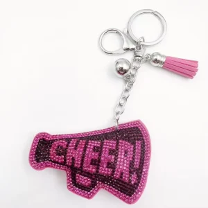 Hot Pink Black CHEER Trumpet Keychain Stylish Charm Accessory with Tassel