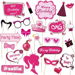 Hot Pink Eco-friendly Birthday Photo Props with Glitter Paper Party Decorations for Birthday Celebrations