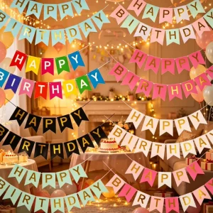 Hot Premium Gold Foil Paper Banner for Birthday Party Decorations & Events Stamping Fishtail Happy Birthday Banner