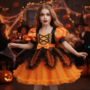 Hot Sell Fashion Festival Halloween Magic Witch Role playing Costume Holiday Children Performance Kids Cosplay Dresses