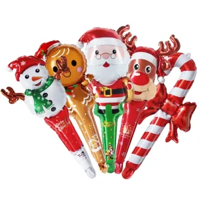 Hot Selling 60cm Large Christmas Stick Air Balloons Party Decor Featuring Santa Claus Gingerbread Man Crutch Balloon Halloween
