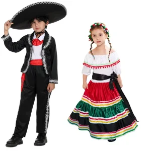 Hot Selling Carnival Halloween Children Mexico Traditional Festival Clothing Boys Girls Mexican Party Holiday Costumes