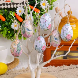 Hot Selling Easter Basket with Painted Hanging Eggs DIY Easter Decor Set Spring Table Centerpiece Home Party Supplies