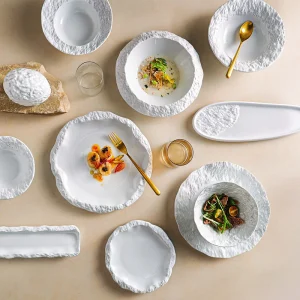 Hotel Porcelain Dinnerware Dessert Serving Dish Soup Salad Bowl Ceramic Stone Style Crockery Creative Plates for Restaurant