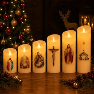 House Luxury Electric LED Candle Set Virgin Mary Prayer Design Personalized for Diwali Remote Control Battery Operated Business