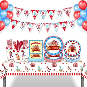 Huancai Carnival Party Decorations Circus Disposable Tableware Set Paper Plates Cups Napkins for Kids Birthday Party Supplies