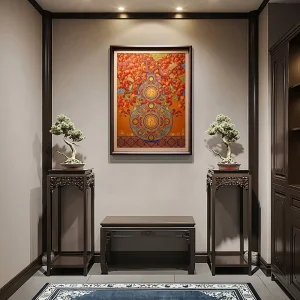Hulu Brass Solid Wood Handmade Movable Hanging Painting Chinese Style Metal Handicraft Custom Size for Entrance Dining Room