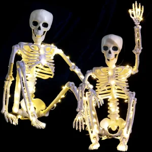 Human 60cm Size Skeleton Hanging Halloween Decor with LED Lights Indoor Outdoor Haunted House Props