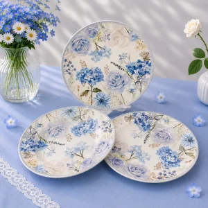Hydrangea Rose Flower Printed Ceramic Dinner Plate Ceramic Dishes Set for Home Party