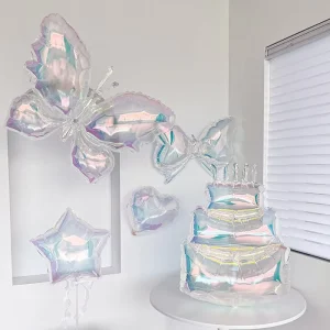 INS Iridescent Butterfly Heart Helium Cake Balloons Graduation Birthday Party Photo Backdrop Decoration Supplies Foil
