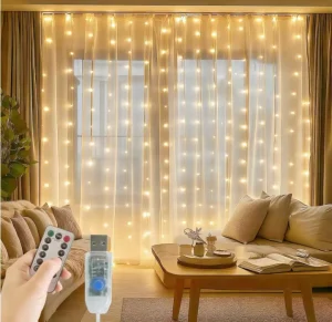 IP44 LED USB Remote Control Dimmable Easy Installation Curtain Fairy Lights 3m*2m for Christmas Holiday Decoration