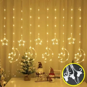 IP44 Rated LED Christmas Curtain Lights with Star Moon for Home Garden Wedding Party Decor