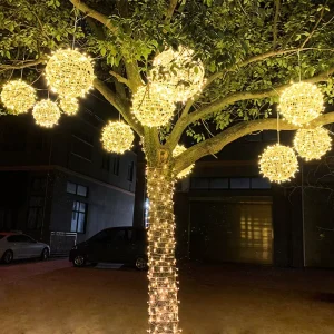 IP44 Solar Rattan Lamp Hanging Tree Ball Outdoor Landscape Lighting Strings for Festival Party Decorations Street Outdoor
