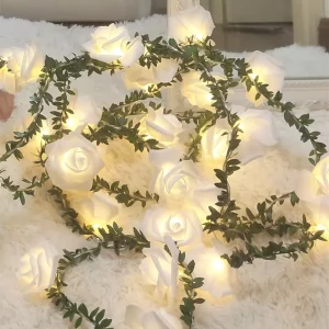 IP44 Waterproof LED String Lights Rose Vine Strip for Bedroom Wedding Festival Decoration Christmas Holiday