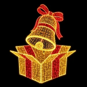 IP65 CE UL 3D Christmas Bell in Gift Box LED Motif Light Outdoor Waterproof Theme Park Attraction CE RoHS Custom Size