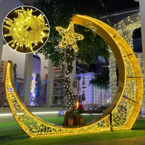IP65 LED Motif Lights Yellow Ramadan Moon Lamp for Outdoor Landscape Halloween Decoration PVC Material Christmas Style