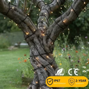 IP67 Rubber Cable Abrasion Resistant Tree Wrap Steady Warm White 2700K 220V 10m Outdoor LED String Lights