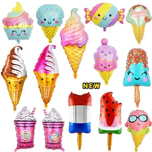 Ice Cream Cone Candy Foil Balloons Watermelon Shape Dessert Design Summer Party Decorations Scene Layout Props