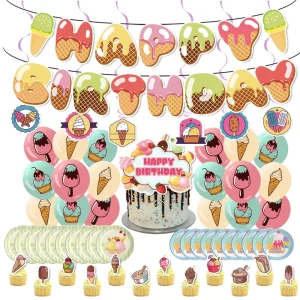 Ice Cream Themed Birthday Party Supplies Party Balloons Cake Placards Paper Plate Cup Napkin