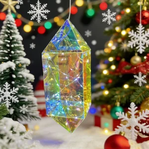 Illuminated 3D Crystal Effect Diamond Shaped Plastic Hanging Ornament 20 LED Lights Battery Operated Glow Handmade Graduation